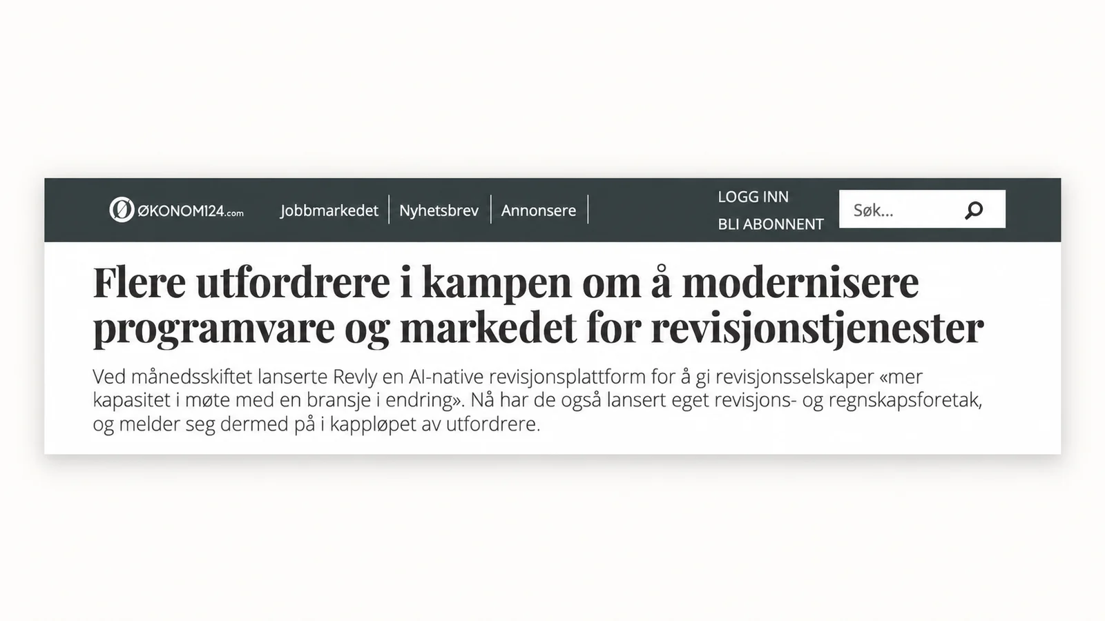 Utsnitt av Økonomi24s omtale av Revly og Aitive Revisjon